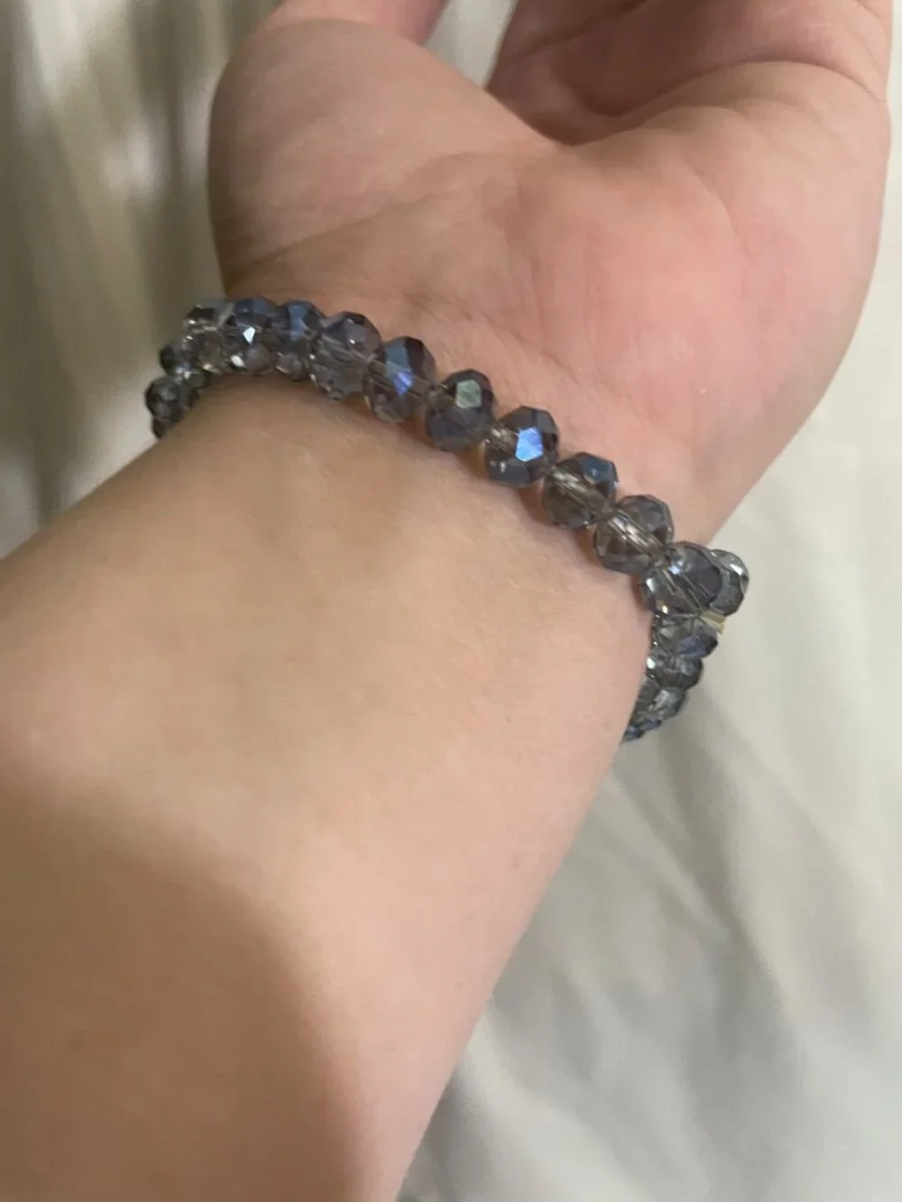 Smoky Gray Faceted Crystal Beaded Double Strand Statement Bracelet 3”
